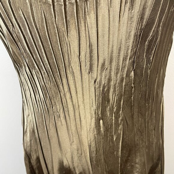 Vintage Y2K Golden Goddess Bronze Silky Satin Midi Dress Small Chiffon Party NYE - Picture 6 of 13